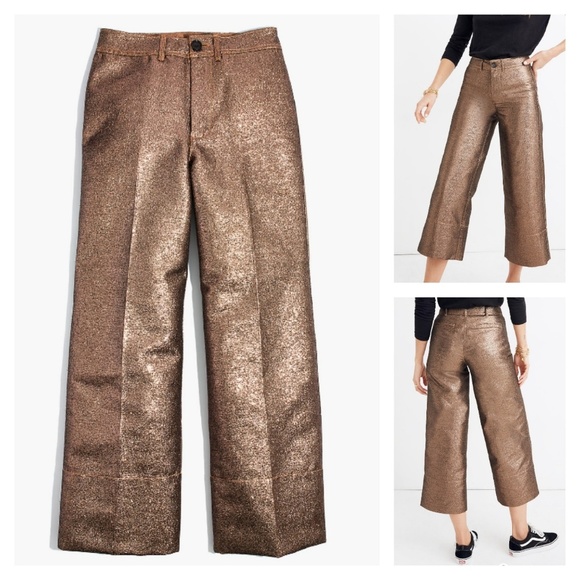 Madewell Pants - Madewell Emmet wide leg crop in metallic sand